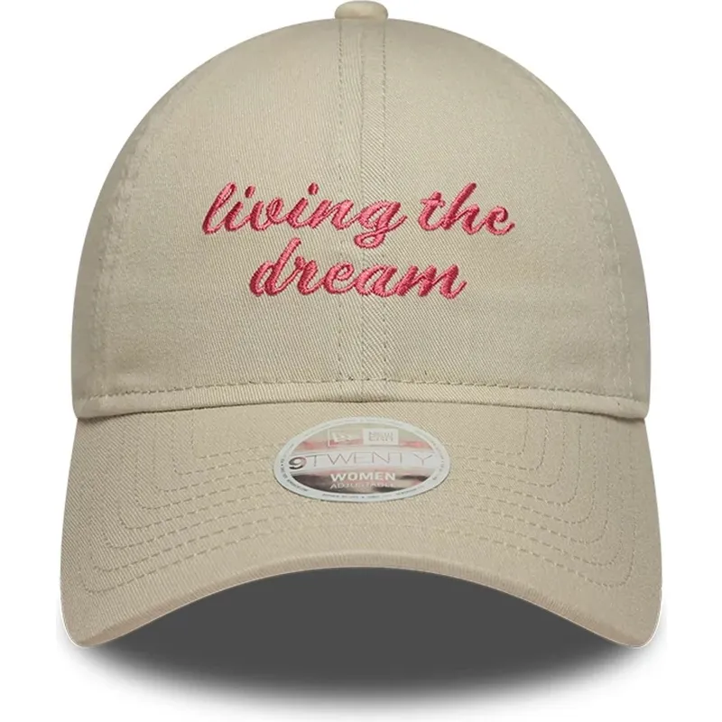 gorra-curva-beige-ajustable-para-mujer-9twenty-living-the-dream-slogan-de-new-era