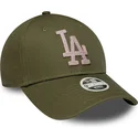 grune-gebogene-verstellbare-damen-cap-9forty-metallic-der-los-angeles-dodgers-mlb-von-new-era