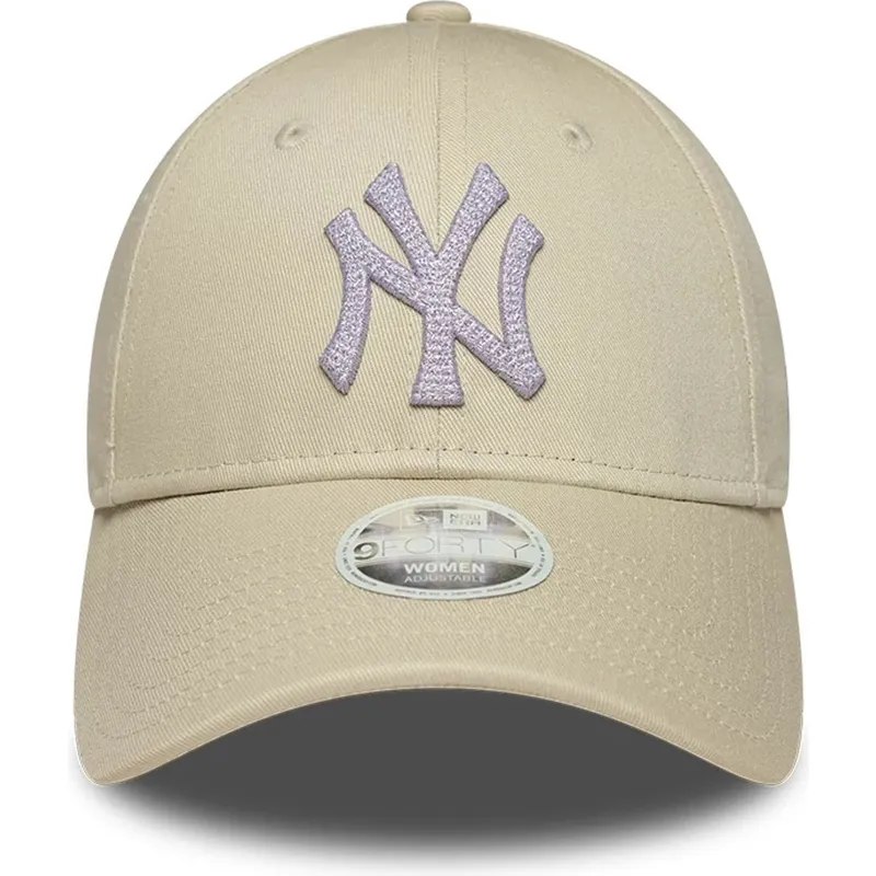 beige-verstellbare-curved-cap-fur-damen-9forty-metallic-der-new-york-yankees-mlb-von-new-era