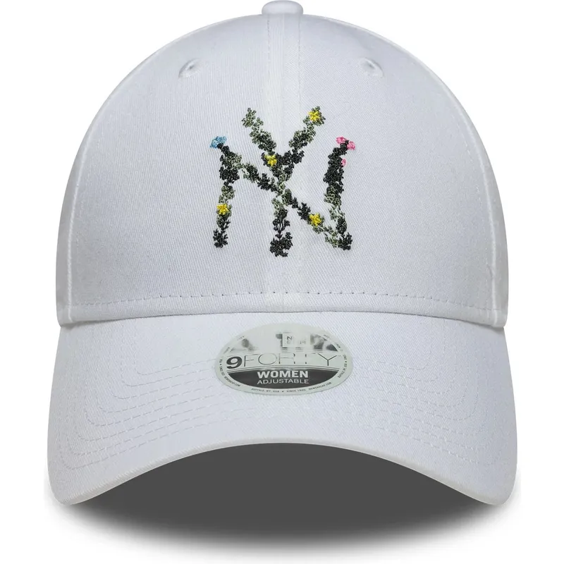 weisse-verstellbare-curved-cap-fur-damen-9forty-floral-infill-der-new-york-yankees-mlb-von-new-era