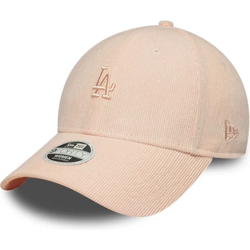 rosafarbene-verstellbare-curved-cap-mit-rosa-logo-fur-damen-9forty-mini-cord-der-los-angeles-dodgers-mlb-von-new-era