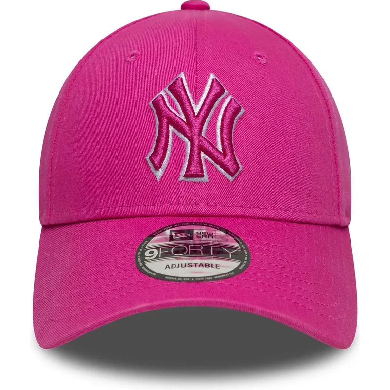 verstellbare-rosa-kappe-mit-gebogenem-schirm-und-rosa-logo-9forty-team-outline-der-new-york-yankees-mlb-von-new-era