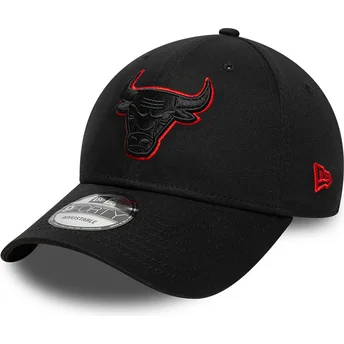 Schwarze verstellbare Curved Cap mit schwarzem Logo 9FORTY Team Outline der Chicago Bulls NBA von New Era