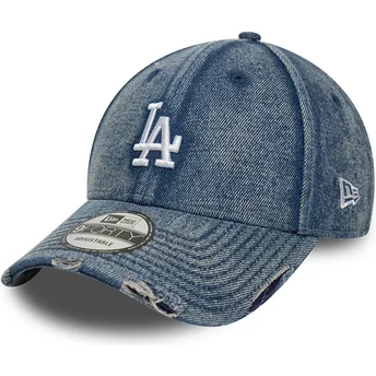 Blaue verstellbare Curved Visor Cap 9FORTY Acid Wash Denim der Los Angeles Dodgers MLB von New Era