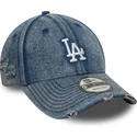 blaue-verstellbare-curved-visor-cap-9forty-acid-wash-denim-der-los-angeles-dodgers-mlb-von-new-era