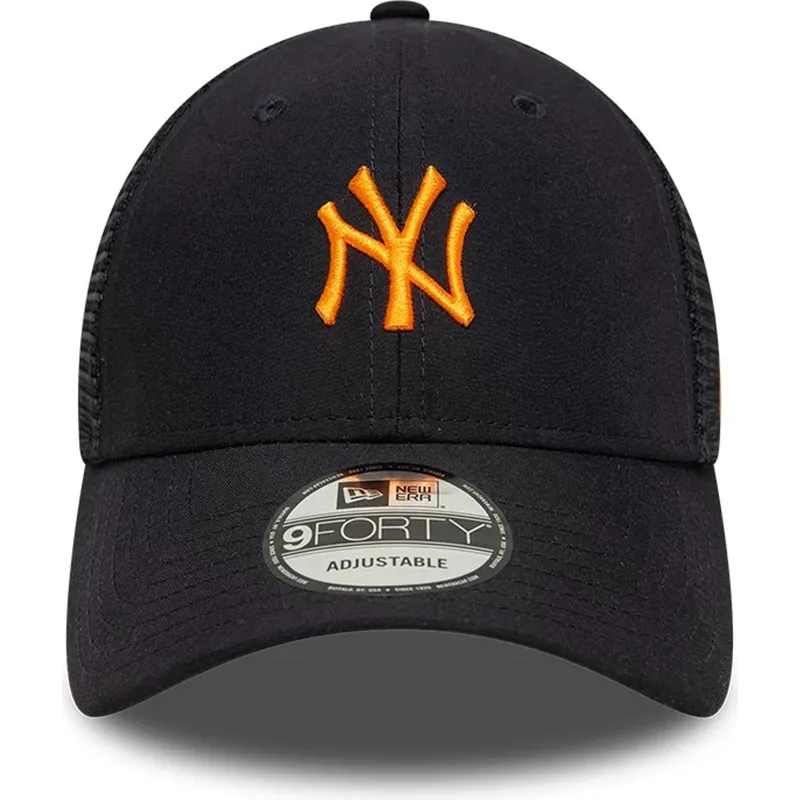 marineblaue-verstellbare-trucker-kappe-mit-orangefarbenem-logo-9forty-homefield-midi-der-new-york-yankees-mlb-von-new-era