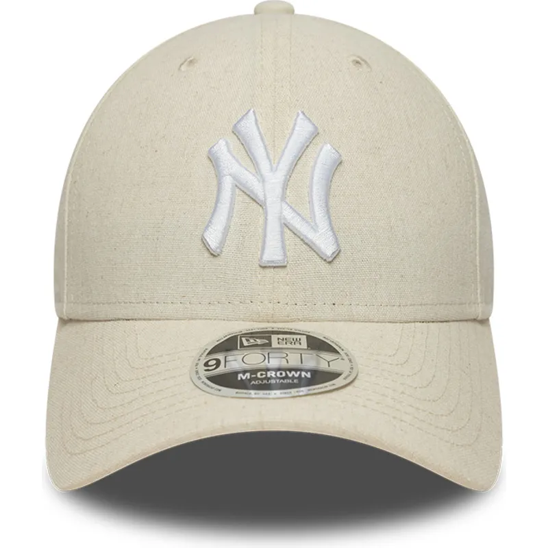beige-gebogene-snapback-kappe-9forty-m-crown-linen-der-new-york-yankees-mlb-von-new-era