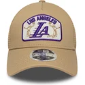 trucker-cap-beige-9forty-m-crown-a-frame-der-los-angeles-lakers-nba-von-new-era