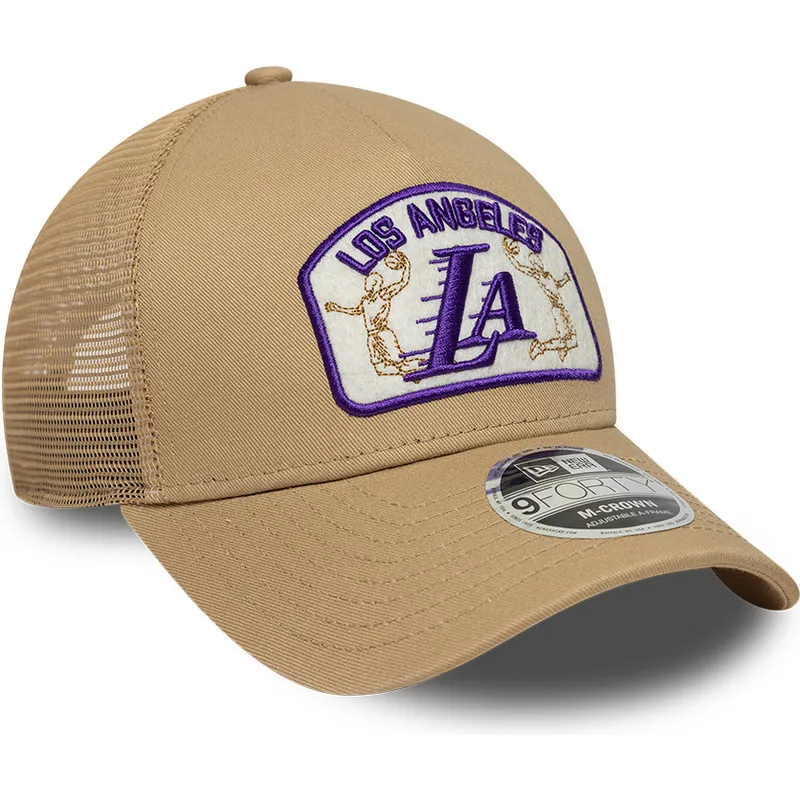 trucker-cap-beige-9forty-m-crown-a-frame-der-los-angeles-lakers-nba-von-new-era