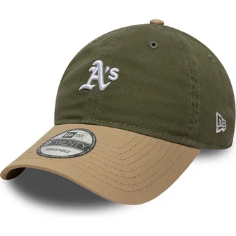 Grüne und braune verstellbare Curved Cap 9TWENTY Mini Washed Contrast der Oakland Athletics MLB von New Era