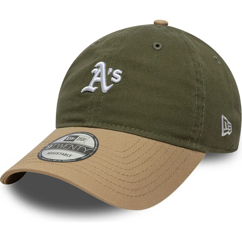 grune-und-braune-verstellbare-curved-cap-9twenty-mini-washed-contrast-der-oakland-athletics-mlb-von-new-era