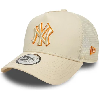 Trucker Cap beige mit beigem Logo A Frame Outline von New York Yankees MLB von New Era