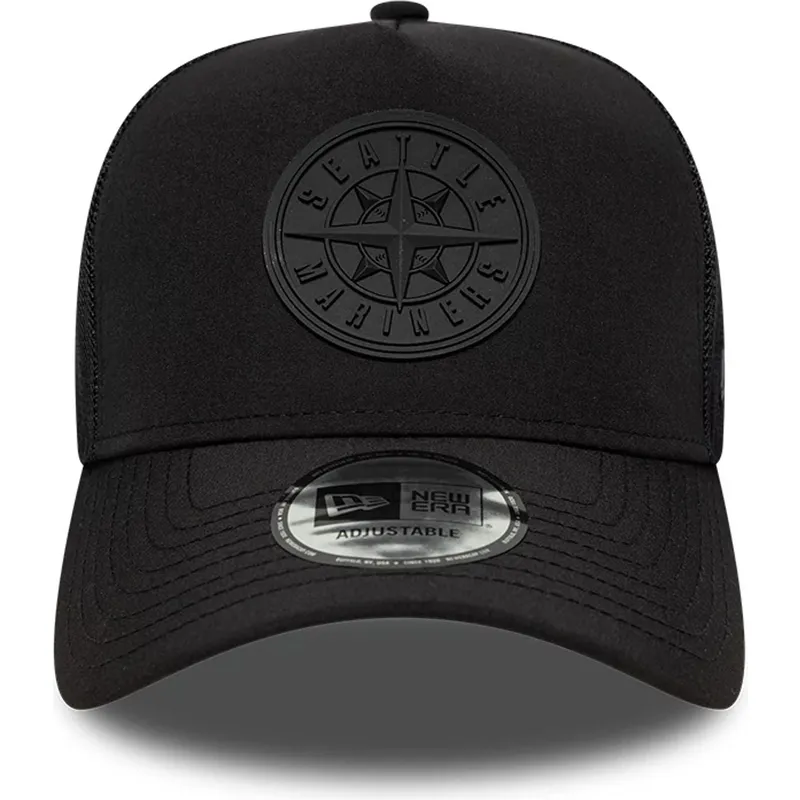 schwarze-trucker-kappe-mit-schwarzem-logo-a-frame-sport-der-seattle-mariners-mlb-von-new-era