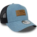 trucker-cap-blau-a-frame-denim-leather-patch-von-new-era