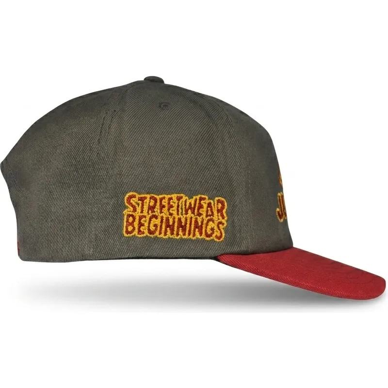 graue-und-rote-gebogene-snapback-kappe-just-kids-the-retro-von-homenage