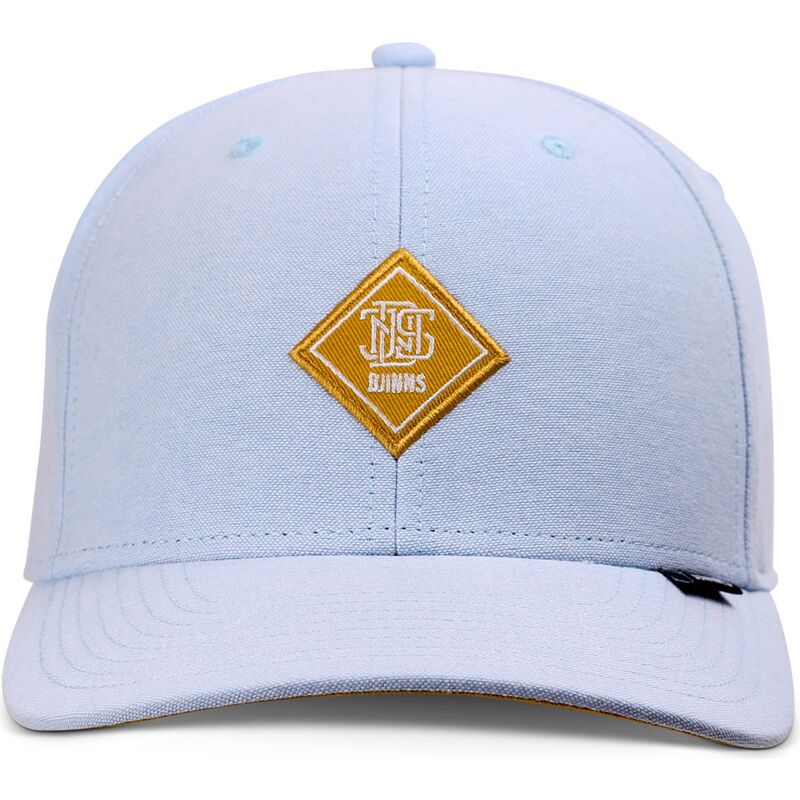 blaue-gebogene-verstellbare-kappe-mit-gelbem-truefit-oxfordcontra-logo-von-djinns