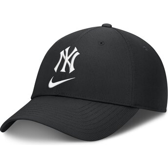 Schwarze verstellbare gebogene Kappe Primetime Club Structured UV Poly Ripstop der New York Yankees MLB von Nike