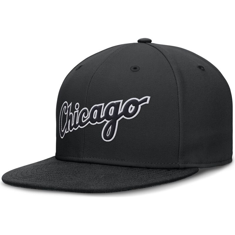 schwarze-flache-fitted-kappe-dri-fit-true-structured-round-bill-der-chicago-white-sox-mlb-von-nike