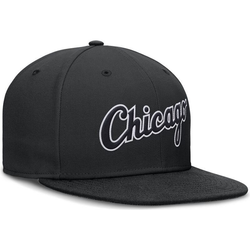schwarze-flache-fitted-kappe-dri-fit-true-structured-round-bill-der-chicago-white-sox-mlb-von-nike