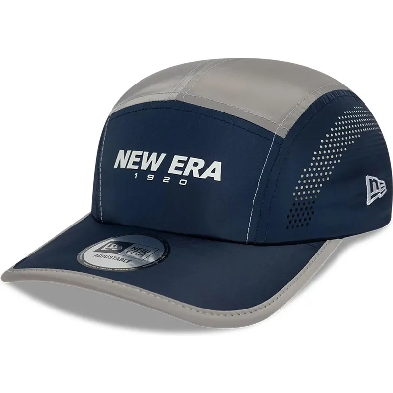 marineblaue-gebogene-5-panel-kappe-verstellbar-runner-colour-block-von-new-era