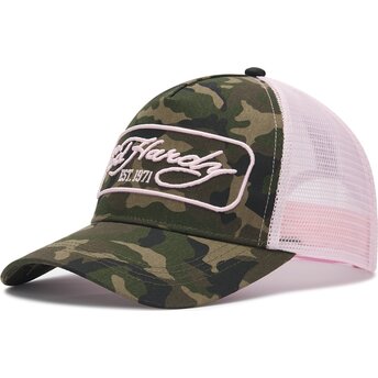 Mützen gebogen tarnung snapback rosa 1971 von Ed Hardy