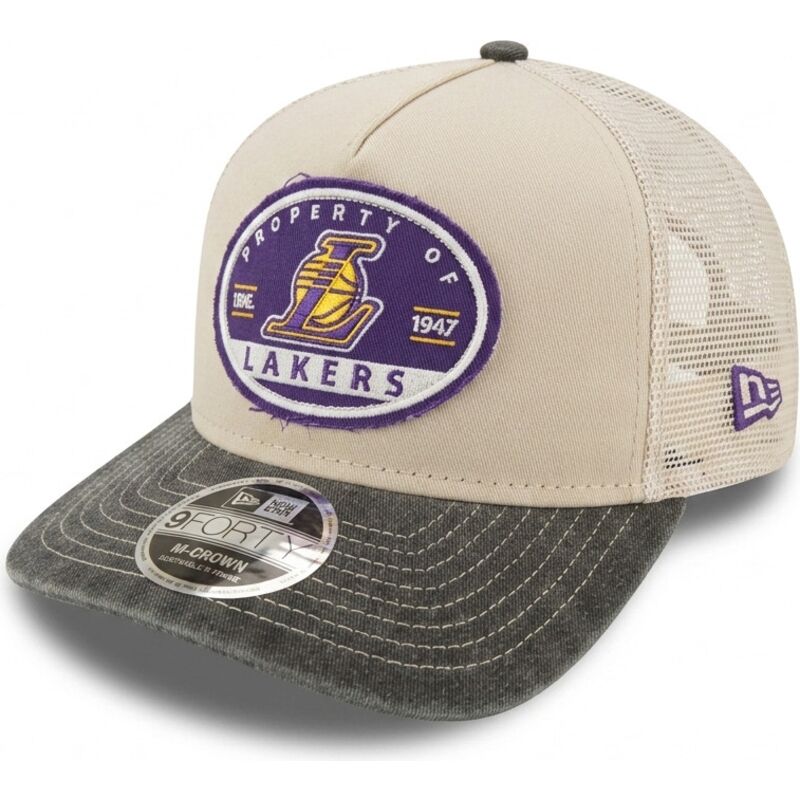 mutzen-gebogen-beige-snapback-9forty-m-crown-a-frame-fray-der-los-angeles-lakers-nba-von-new-era