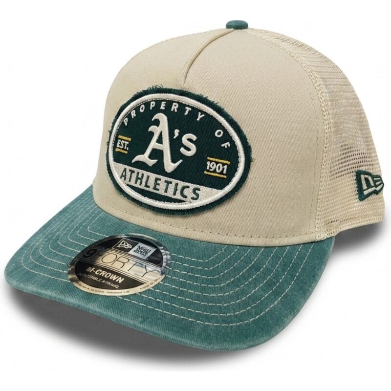 mutzen-gebogen-beige-snapback-9forty-m-crown-a-frame-fray-der-oakland-athletics-mlb-von-new-era