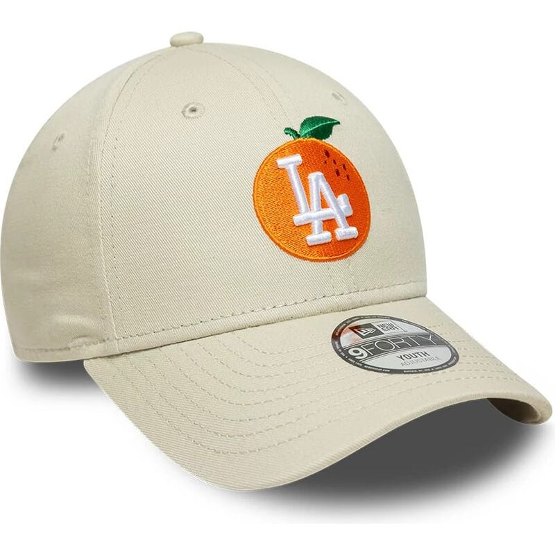 mutzen-gebogen-beige-verstellbares-band-fur-kinder-9forty-fruit-icon-orange-der-los-angeles-dodgers-mlb-von-new-era