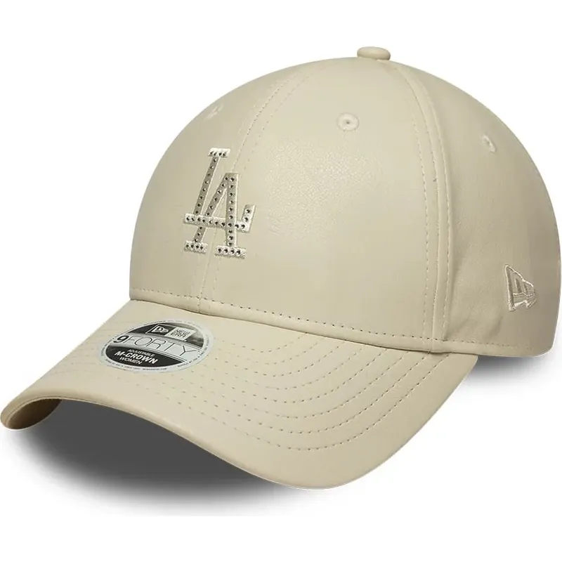 mutzen-gebogen-beige-snapback-9forty-m-crown-pu-diamante-der-los-angeles-dodgers-mlb-von-new-era