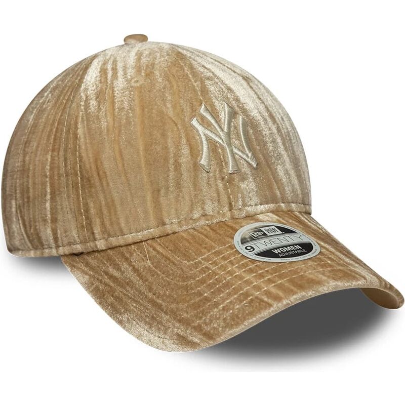 mutzen-gebogen-beige-verstellbares-band-9twenty-velour-der-new-york-yankees-mlb-von-new-era