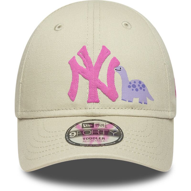 mutzen-gebogen-beige-verstellbares-band-fur-kinder-rosa-9forty-dino-icon-der-new-york-yankees-mlb-von-new-era