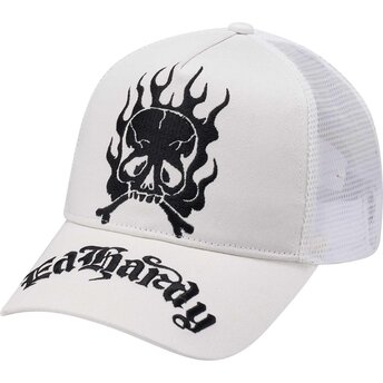 Mützen gebogen weiß snapback Gothic Skull In Flames von Ed Hardy