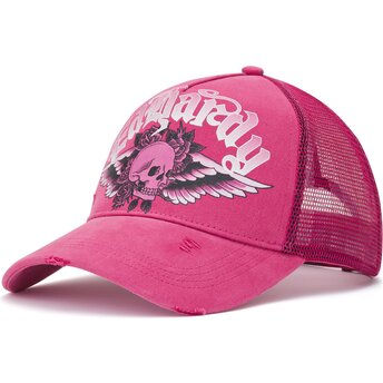 Mützen gebogen rosa snapback Flaming Gothic Skull Washed von Ed Hardy