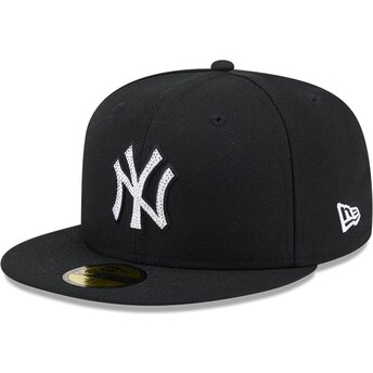 Mützen flach schwarz angepasst 59FIFTY Rhinestone Badge der New York Yankees MLB von New Era