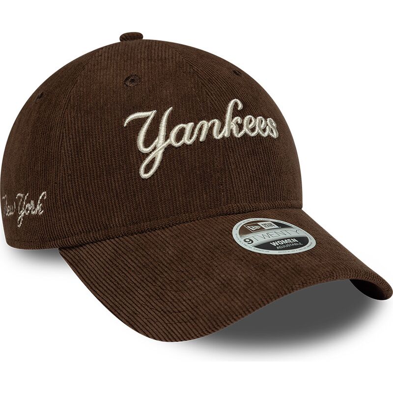mutzen-gebogen-braun-verstellbares-band-9twenty-cord-script-der-new-york-yankees-mlb-von-new-era
