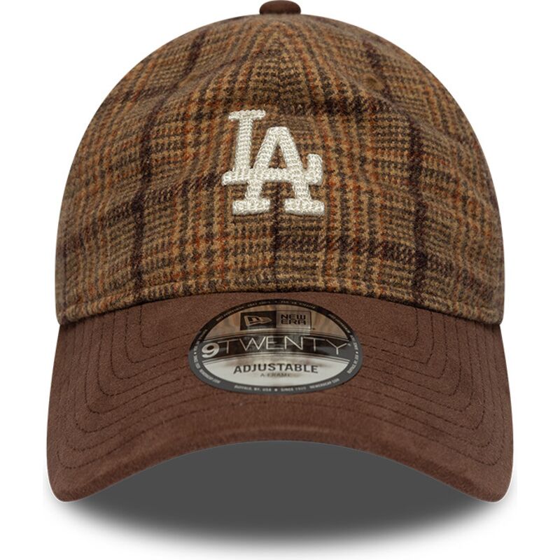 mutzen-gebogen-braun-verstellbares-band-9twenty-mix-check-der-los-angeles-dodgers-mlb-von-new-era