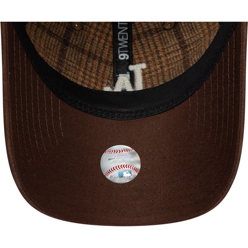 mutzen-gebogen-braun-verstellbares-band-9twenty-mix-check-der-los-angeles-dodgers-mlb-von-new-era