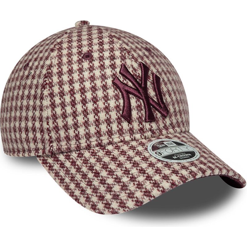 mutzen-gebogen-rot-verstellbares-band-9forty-m-crown-houndstooth-der-new-york-yankees-mlb-von-new-era