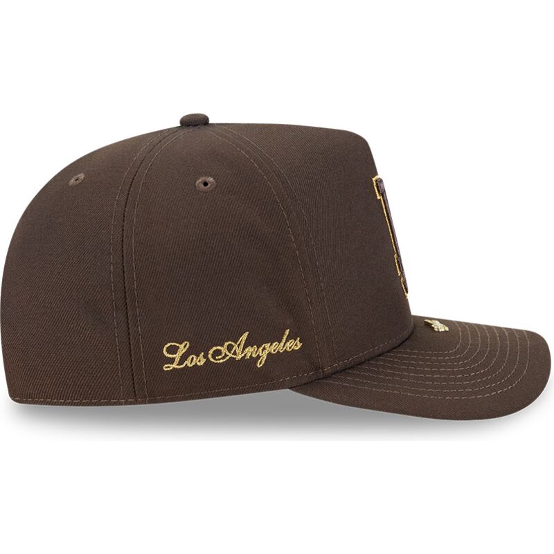 mutzen-gebogen-braun-snapback-9fifty-a-frame-precurved-visor-pin-der-los-angeles-dodgers-mlb-von-new-era