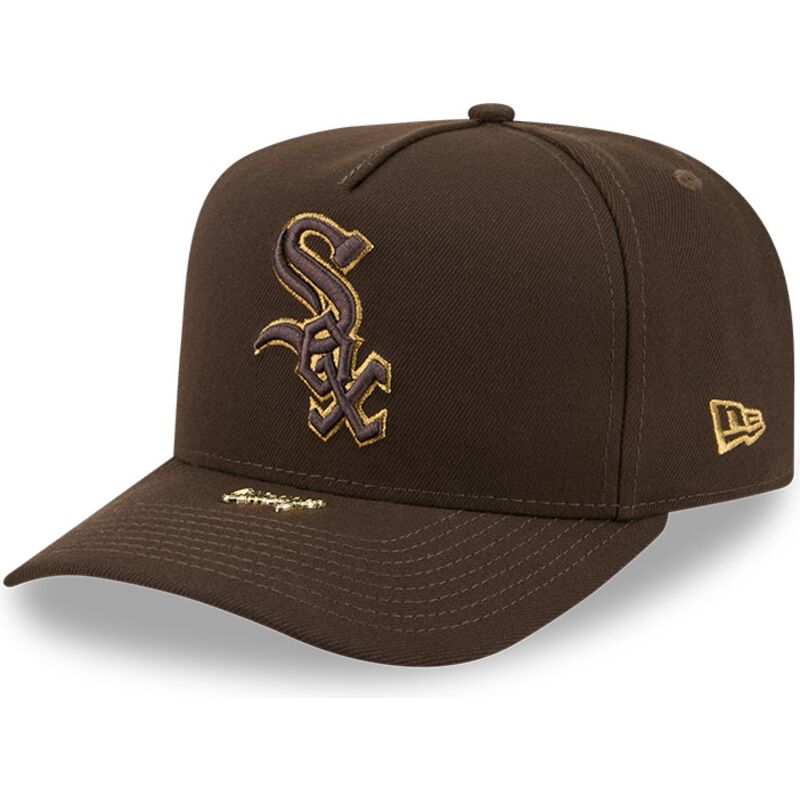 mutzen-gebogen-braun-snapback-9fifty-a-frame-precurved-visor-pin-der-chicago-white-sox-mlb-von-new-era
