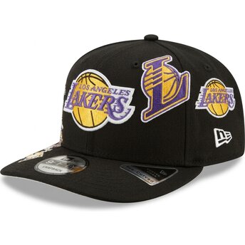 Mützen gebogen schwarz snapback 9FIFTY A Frame Precurved Multi Patch der Los Angeles Lakers NBA von New Era