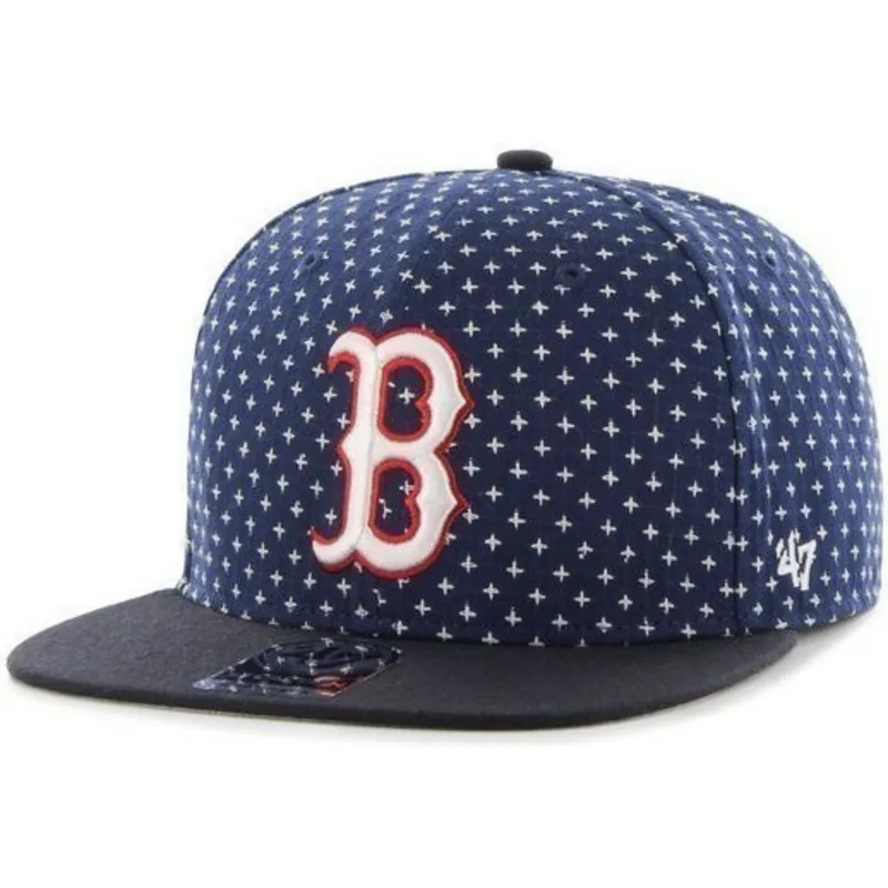 47-brand-flat-brim-cross-print-mlb-boston-red-sox-snapback-cap-marineblau