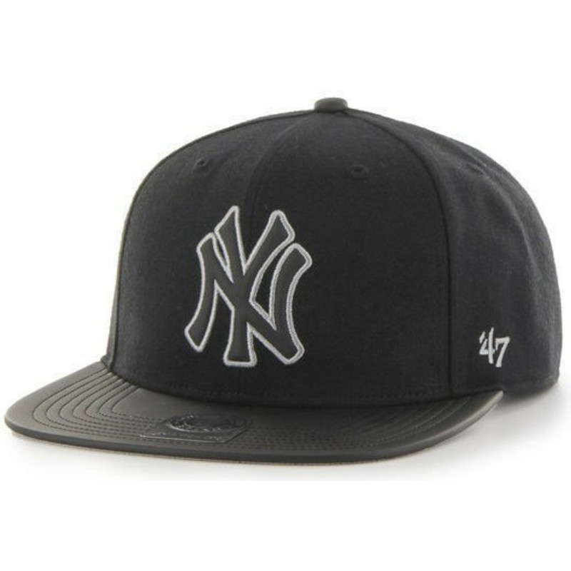47-brand-flat-brim-mit-schwarzweiss-logo-mlb-new-york-yankees-smooth-snapback-cap-schwarz