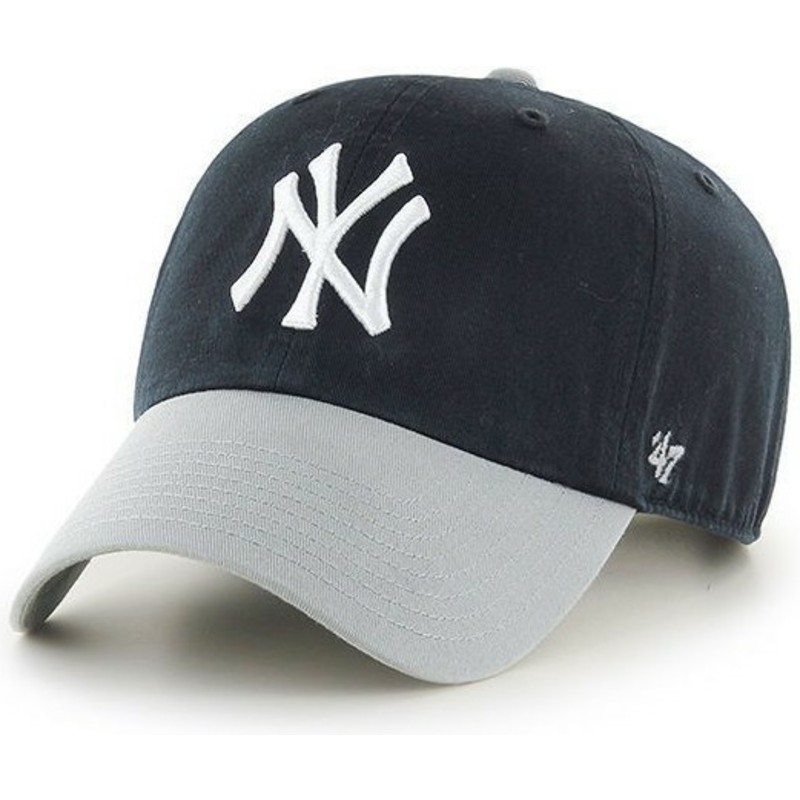 47-brand-curved-brim-grosses-vorderes-logo-new-york-yankees-cap-schwarz-mit-grauem-schirm
