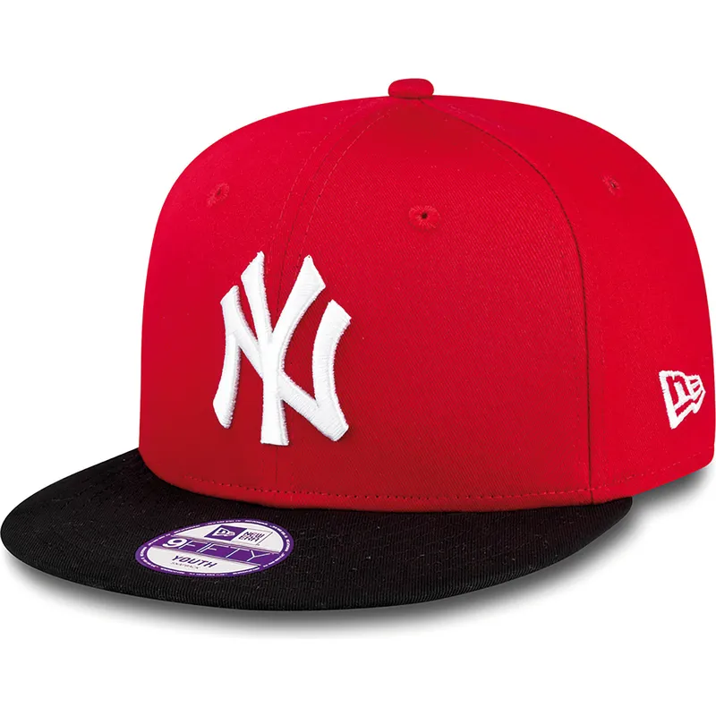 mutzen-flach-rot-snapback-fur-kinder-9fifty-cotton-block-der-new-york-yankees-mlb-von-new-era
