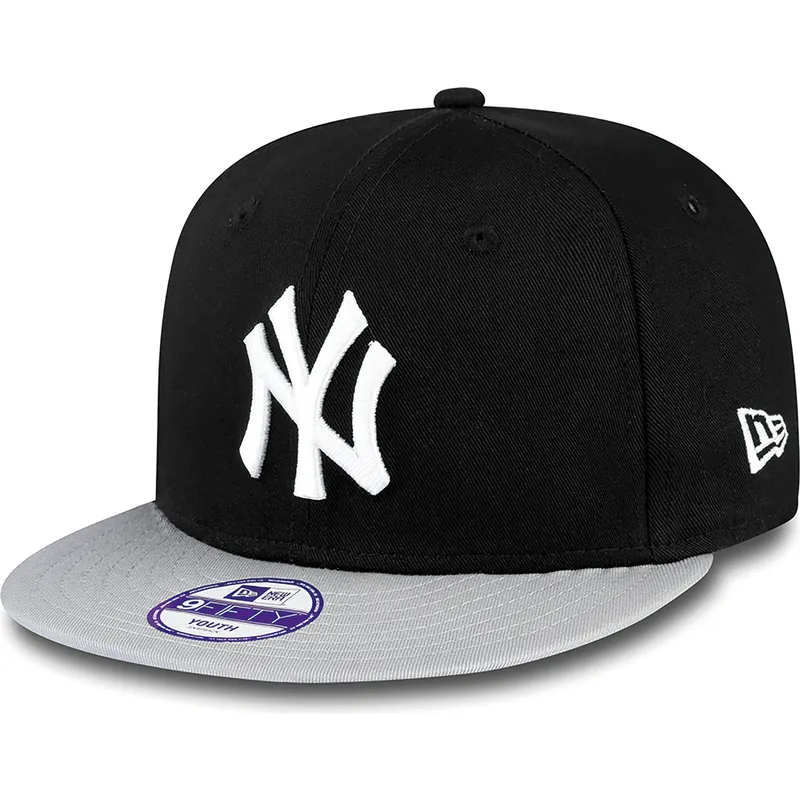 mutzen-flach-schwarz-snapback-fur-kinder-9fifty-cotton-block-der-new-york-yankees-mlb-von-new-era